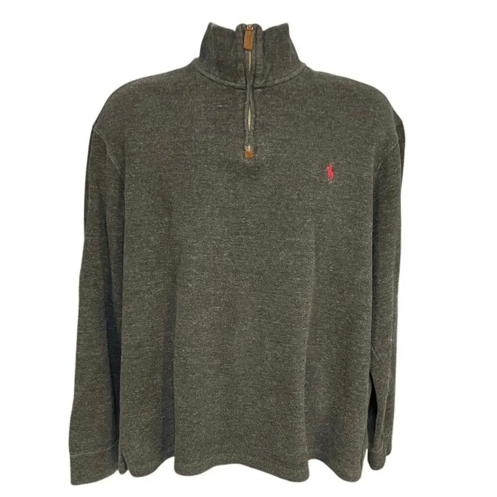 Polo Ralph Lauren Quarter Zip Pullover Sweater Men’s XL Gray Cotton Pony Logo